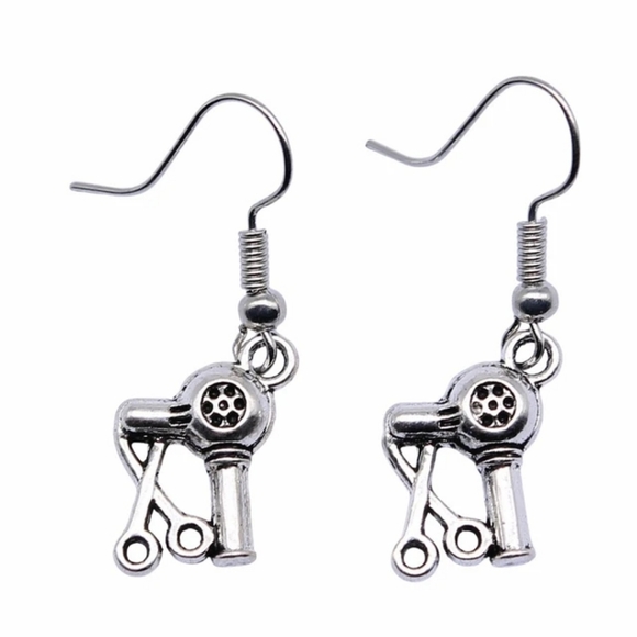 🇨🇦3 For $20🇨🇦Hair Dryer &  Scissors Antique Silver Drop/Pendant Earrings - Picture 1 of 5